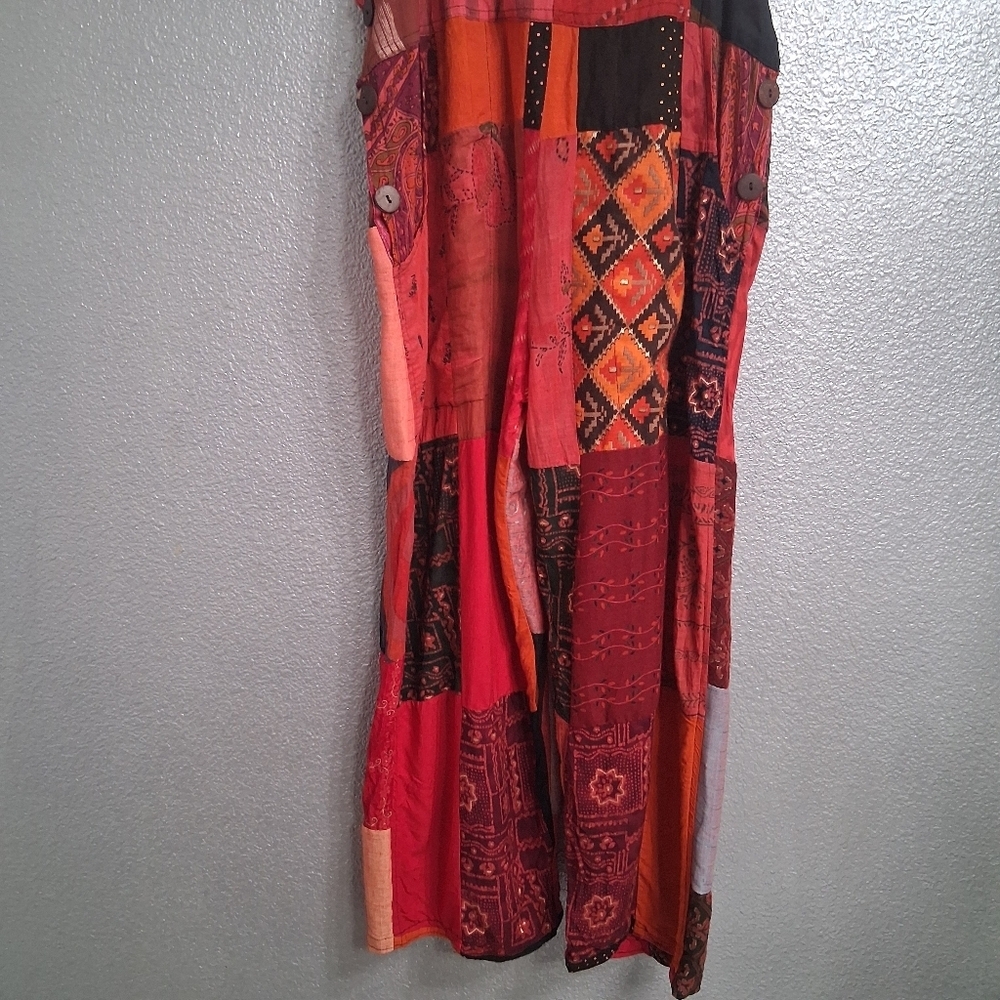Boho Patchwork Cropped Overalls In Fall Colors. S… - image 3